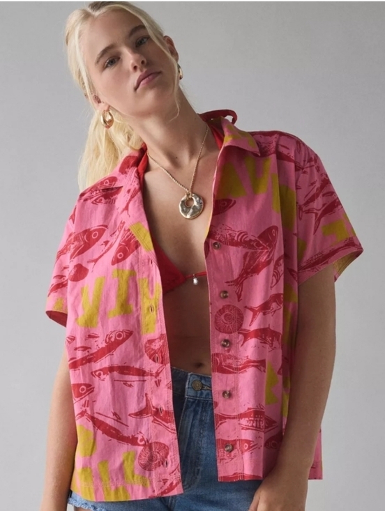 BDG Tops - BDG Pink & Yellow Printed Button-Up Shirt Small